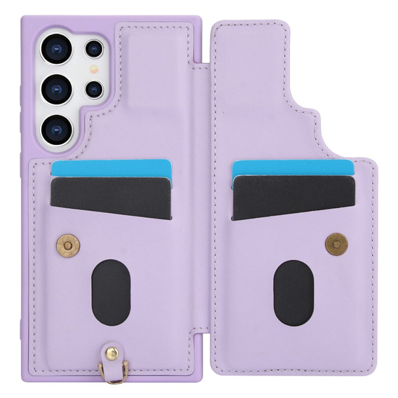 Pouzdro pro Samsung Galaxy S24 Ultra, Leather Flower Card Slot, fialové