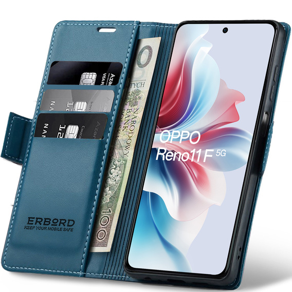 Pouzdro pro Oppo Reno 11F, ERBORD Glossy Litchi, flipová peněženka, modré