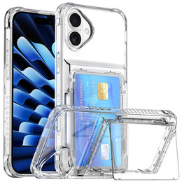 Pouzdro pro iPhone 16, Card Holder Kickstand, transparentní