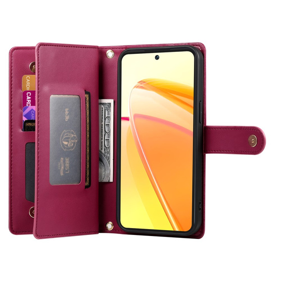 Klopové pouzdro pro Oppo Reno 13 Pro 5G, Wallet Zipper Pocket, červené