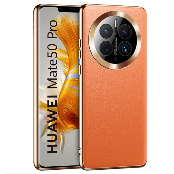 Kožené pouzdro pro Huawei Mate 50 Pro, leather hybrid, oranžové