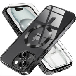 Pouzdro pro iPhone 15, Electro MagSafe, černé + sklo na displej