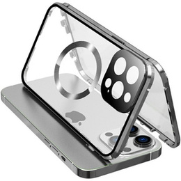Magnetické pouzdro Dual Glass MagSafe pro iPhone 15 Pro Max, stříbrné