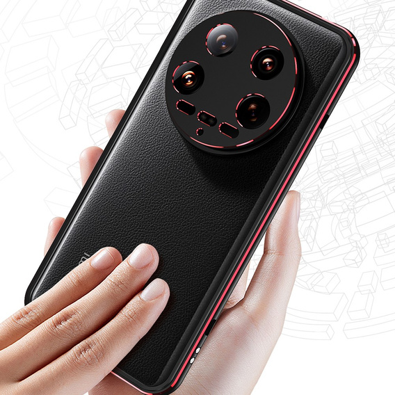 Pouzdro pro Xiaomi 14 Ultra, Armor Bumper, s krytem objektivu, černá / červená