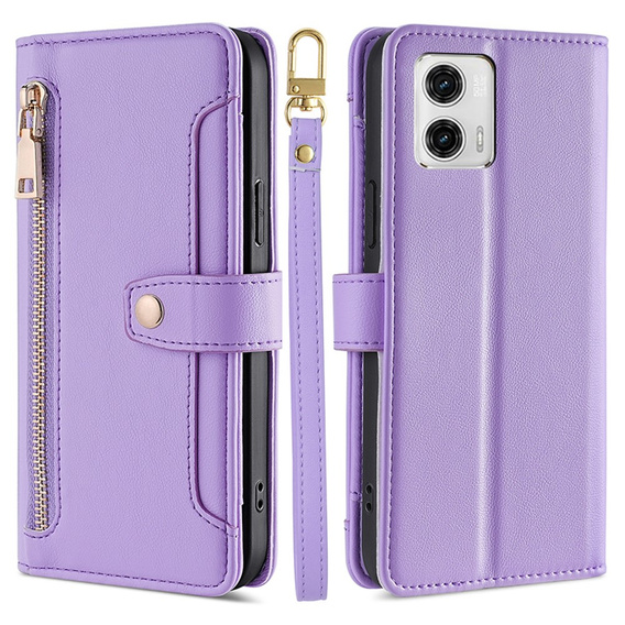 Klopové pouzdro pro Motorola Moto G73 5G, Wallet Zipper Pocket, fialové