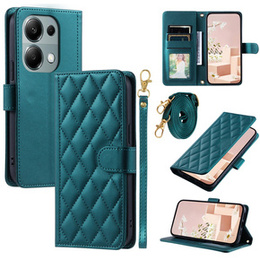 Pouzdro s klopou pro Xiaomi Redmi Note 13 Pro 4G / Xiaomi Redmi Note 14S / Xiaomi Poco M6 Pro 4G, Rhombus Crossbody Leather, tmavě zelené