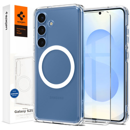 Pouzdro MagSafe Spigen pro Samsung Galaxy S25, Ultra Hybrid, transparentní / bílé + 9H tvrzené sklo