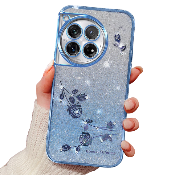 Pouzdro pro OnePlus 12 5G, Glitter Flower, modré