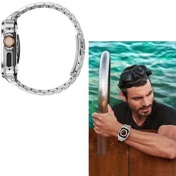 Ocelový náramek s pouzdrem pro Apple Watch 7/8/9 45MM, stříbrný