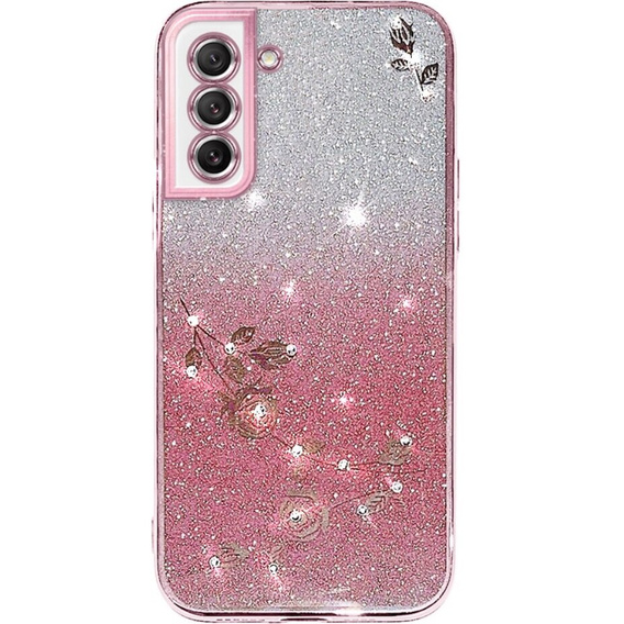 Pouzdro pro Samsung Galaxy S21 FE, Glitter Flower, růžové rose gold