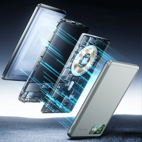 Blavec Power Bank 10000mAh BJ-03 Slim 13,5mm - Type C - 22,5W, MagSafe 3v1 - šedá