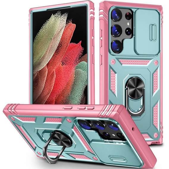 Pouzdro pro Samsung Galaxy S23 Ultra, CamShield Slide, zelený / růžové