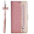 Flipové pouzdro pro Samsung Galaxy A55 5G, Wallet Pocket Zipper Lace, růžové
