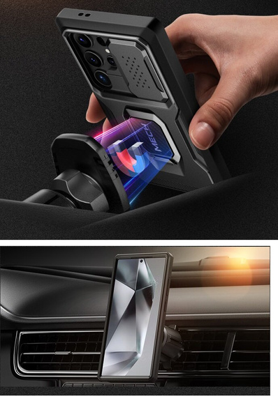 Pancéřové pouzdro pro Samsung Galaxy S24, řada TONGATE MECH s kroužkem, černé