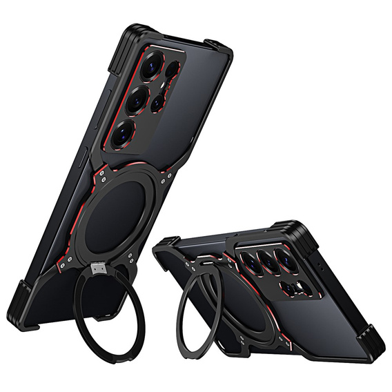 Pouzdro pro Samsung Galaxy S25 Ultra, Kickstand Bumper, s krytem objektivu, pro MagSafe, černá / červená