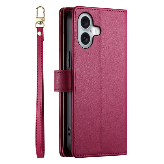 Klopové pouzdro pro iPhone 16 Plus, Wallet Zipper Pocket, červené