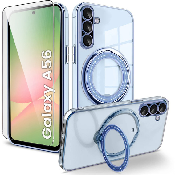 Magnetické pouzdro pro Samsung Galaxy A56, pro MagSafe, modré + sklo 9H