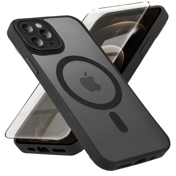 Pouzdro pro iPhone 12 Pro, pro MagSafe, ERBORD Matt Case, černý + sklo na displej