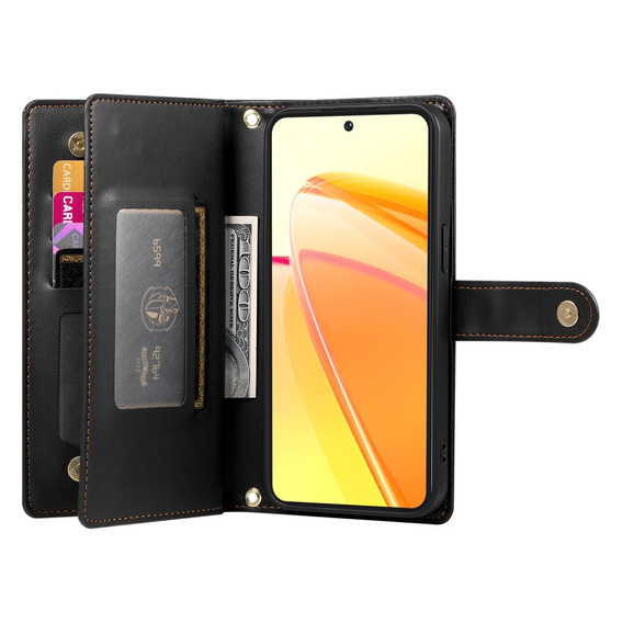 Klopové pouzdro pro Oppo Reno 13 Pro 5G, Wallet Zipper Pocket, černé