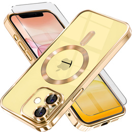 Pouzdro pro iPhone 11, Electro MagSafe, zlaté + sklo na displej