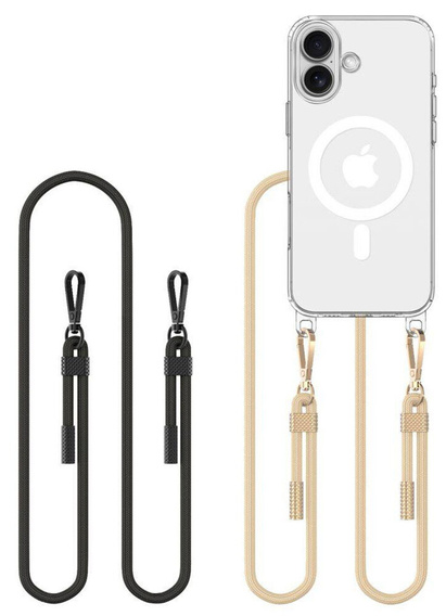 Pouzdro se šňůrkou na krk pro iPhone 16, ERBORD MagSafe, průhledné + sklo na displej