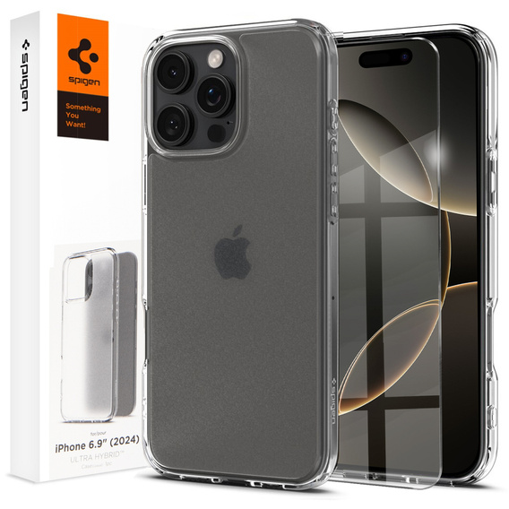 Pouzdro Spigen pro iPhone 16 Pro Max, Ultra Hybrid, průhledné + 9H tvrzené sklo