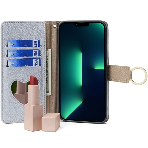 Flipové pouzdro Wallet Zipper Pocket pro iPhone 15 Pro, Wallet Zipper Pocket, se zrcátkem, modré