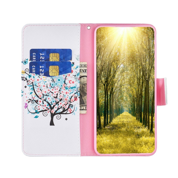 Klopové pouzdro pro Xiaomi Redmi 12 4G, Wallet, colorful tree, bílé