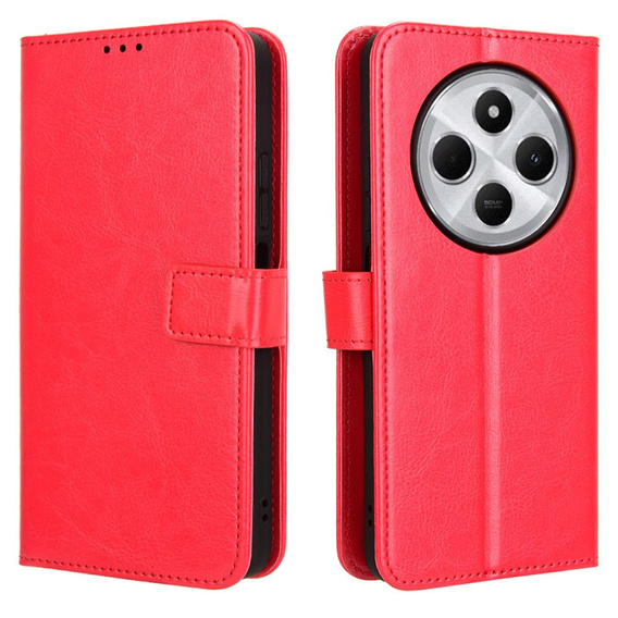 Klopové pouzdro pro Xiaomi Redmi 14C / Xiaomi Poco C75, Crazy Horse Wallet, červené