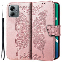 Klopové pouzdro pro Motorola Moto G14, Butterfly, růžové rose gold