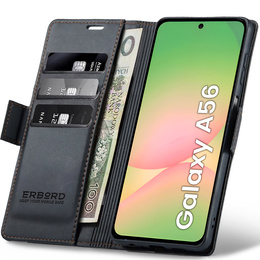 Pouzdro pro Samsung Galaxy A56, ERBORD Glossy Litchi, flipová peněženka, černé