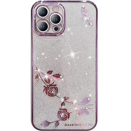 Pouzdro pro iPhone 14 Pro, Glitter Flower, fialové