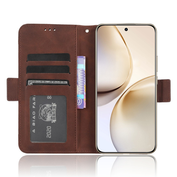 Klopové pouzdro pro Realme 14 Pro+ 5G, Card Slot, hnědé