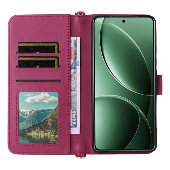 Flipové pouzdro pro Xiaomi Poco F7 Pro / F7 Ultra, Crossbody Leather Wallet, kaštanové