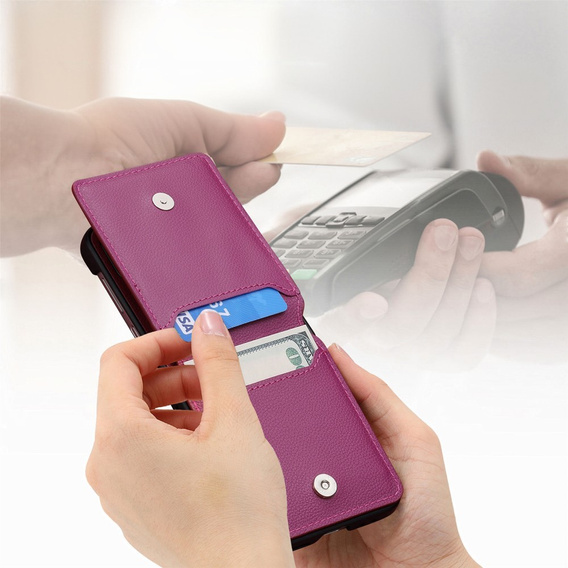 Pouzdro pro Samsung Galaxy Z Flip7 FE / Z Flip6, Card Slot Ring Case, fialové