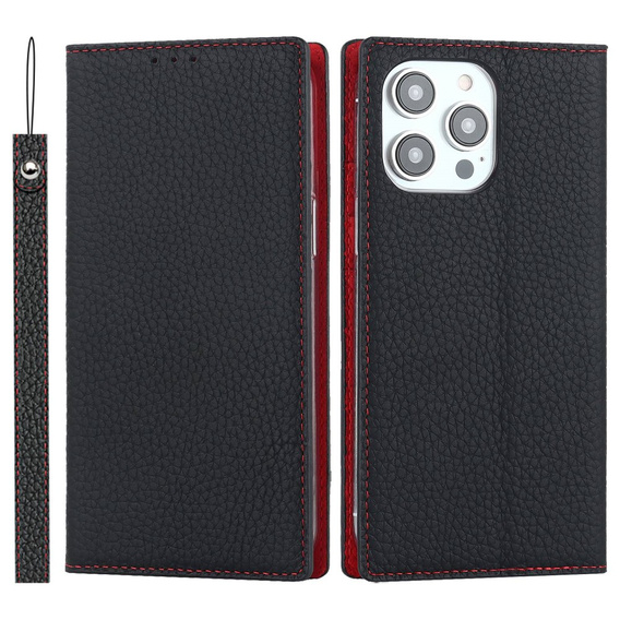 Klopové pouzdro pro iPhone 14 Pro, Litchi Skin Grain, černé