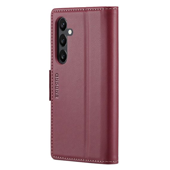 Pouzdro pro Samsung Galaxy S24, ERBORD Glossy Litchi, flipová peněženka, červené