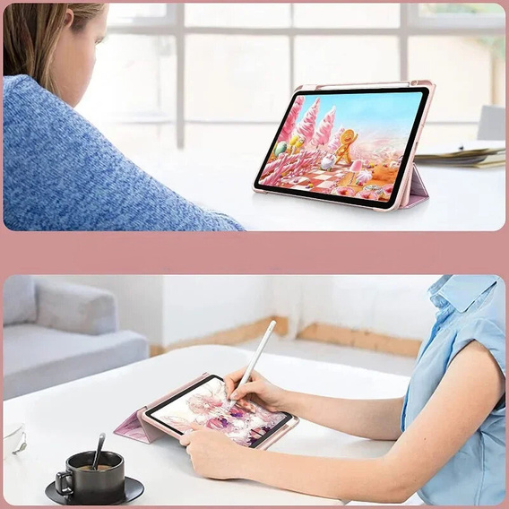 Pouzdro pro iPad 10.9" 2022 (10 gen.), Smartcase Hybrid, se slotem na stylus, Marble růžové