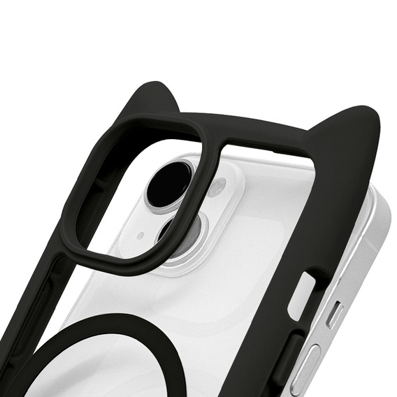 Pouzdro pro iPhone 13 / iPhone 14, pro MagSafe, Cute Cat, černé + sklo na displej