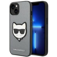 Pouzdro Karl Lagerfeld pro iPhone 14 Plus, Saffiano Choupette Head Patch, stříbrné