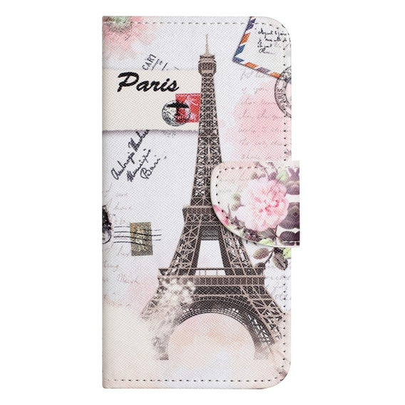 Klopové pouzdro pro Motorola Moto G73 5G, Wallet, Eiffel Tower, bílé