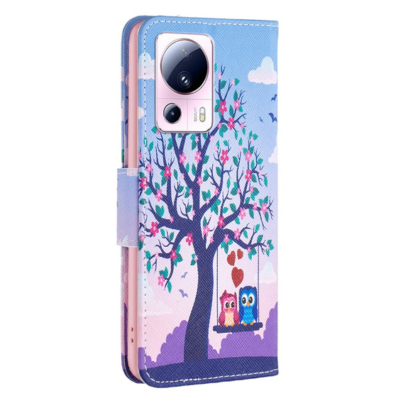 Klopové pouzdro pro Xiaomi 13 Lite, Wallet, tree & owls, modré