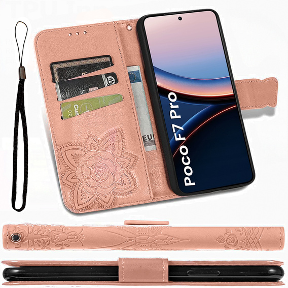 Klopové pouzdro pro Xiaomi Poco F7 Pro, Butterfly, růžové rose gold
