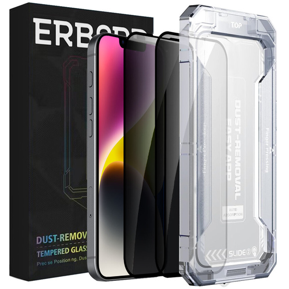 2x Tvrzené sklo pro iPhone 14 Plus / 13 Pro Max, ERBORD 9H Easy App Anti-Peep