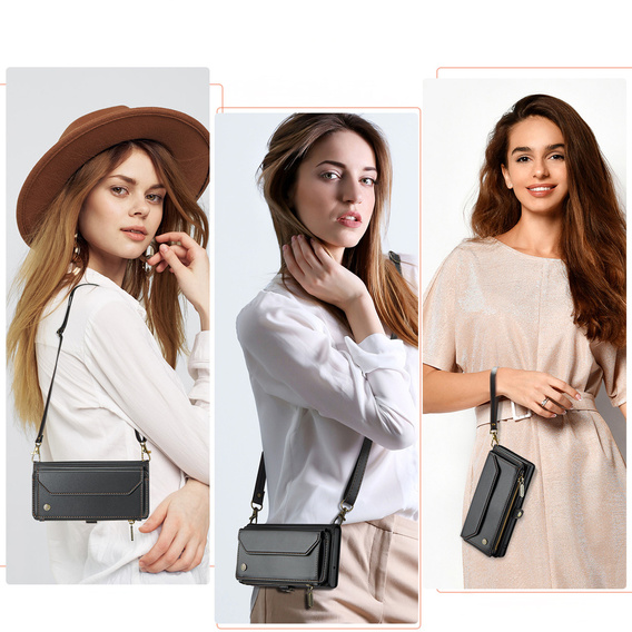 Pouzdro CASEME pro Samsung Galaxy S25 FE, RFID Leather Wallet, s popruhem přes rameno, černé