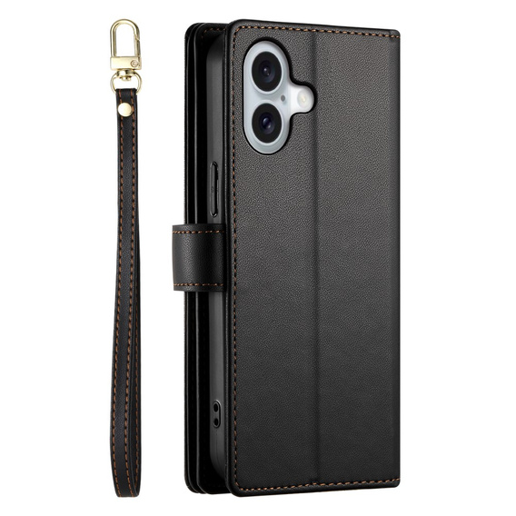Klopové pouzdro pro iPhone 16 Plus, Wallet Zipper Pocket, černé