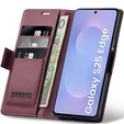 Pouzdro pro Samsung Galaxy S25 Edge, ERBORD Glossy Litchi, flipová peněženka, červené
