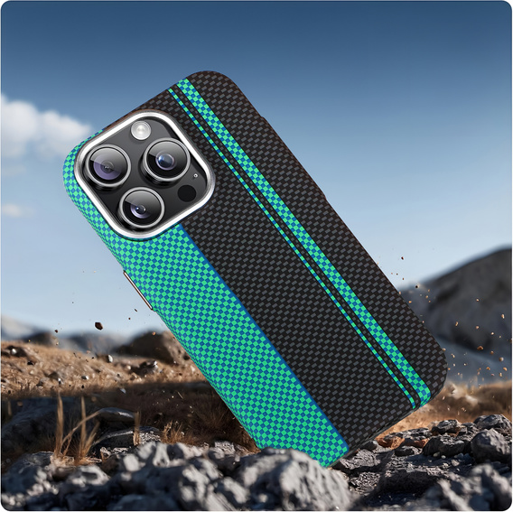 Pouzdro pro iPhone 15 Pro Max, Carbon Fiber MagSafe, černá / modrá