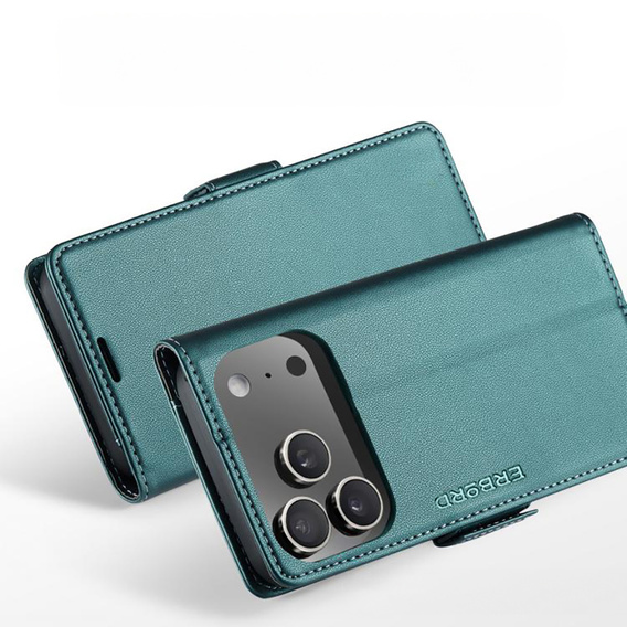 ERBORD Glossy Litchi - peněženkové pouzdro s klopou pro iPhone 17 Pro Max