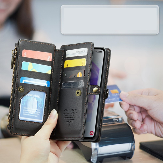 Pouzdro CASEME pro Samsung Galaxy A55 5G, RFID Leather Wallet, s popruhem přes rameno, černé